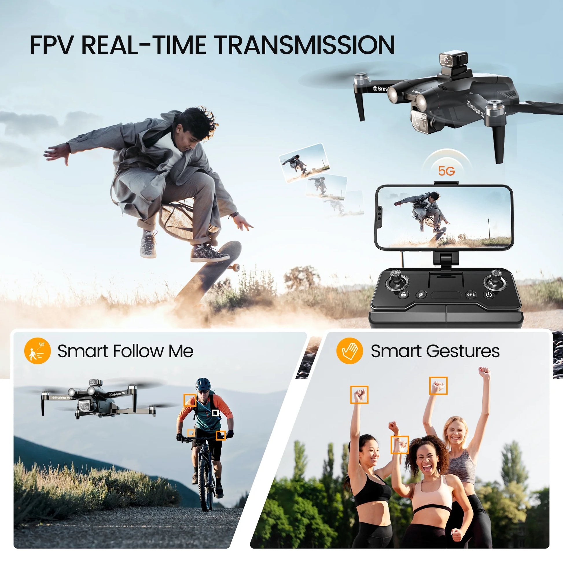 D75 GPS Drone with 4K Camera for Adults, Brushless Motor, Auto Return Home, 2 Batteries, Black