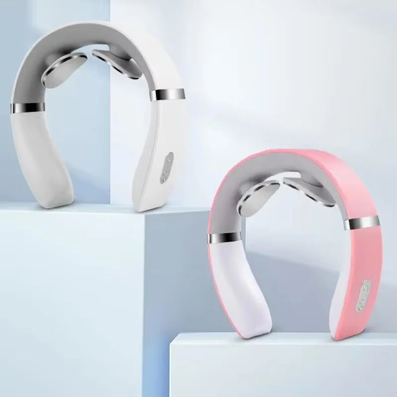 Electric Neck Massager - USB Rechargeable Portable Cervical Massage Device for Travel and Work - Sleek White Design