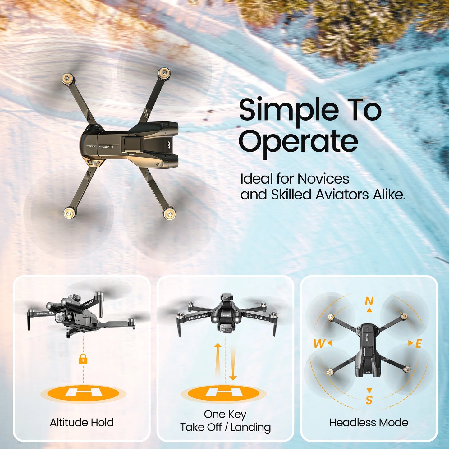 D75 GPS Drone with 4K Camera for Adults, Brushless Motor, Auto Return Home, 2 Batteries, Black