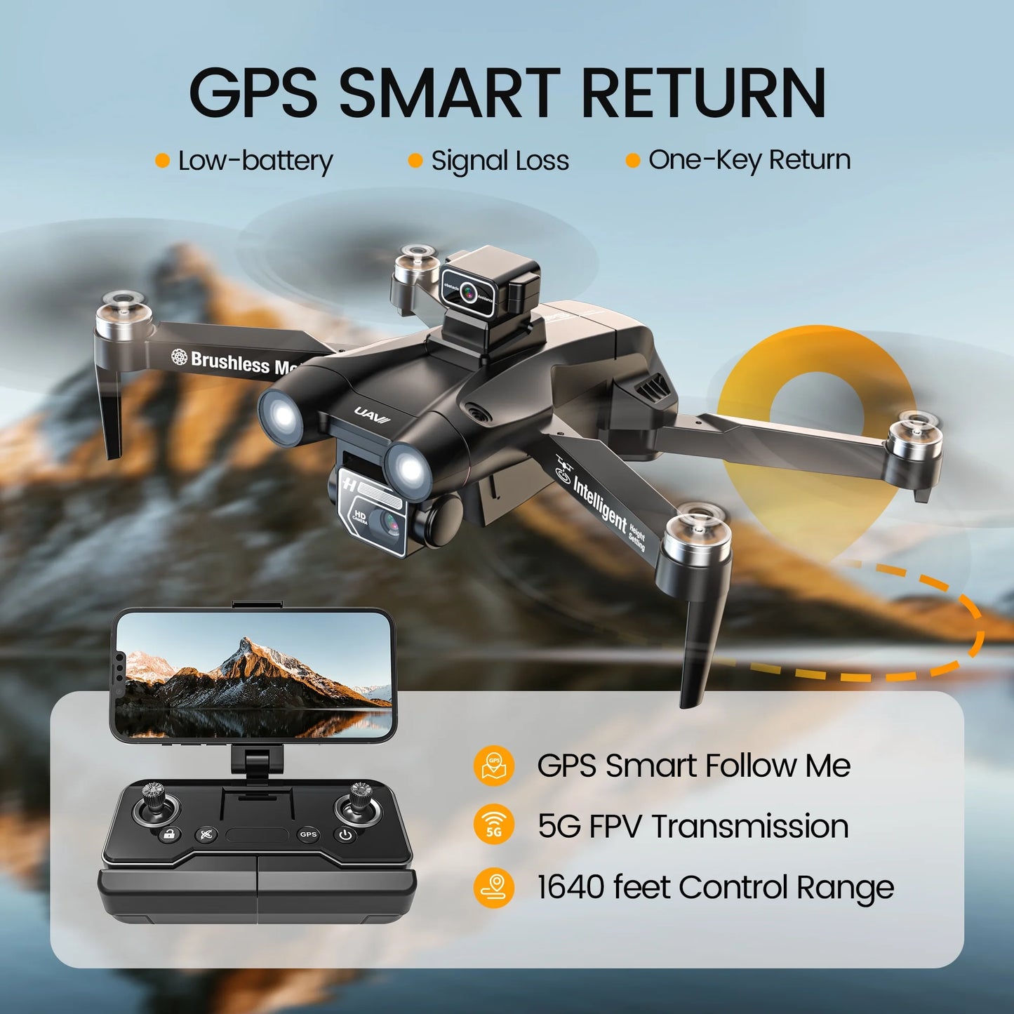 D75 GPS Drone with 4K Camera for Adults, Brushless Motor, Auto Return Home, 2 Batteries, Black