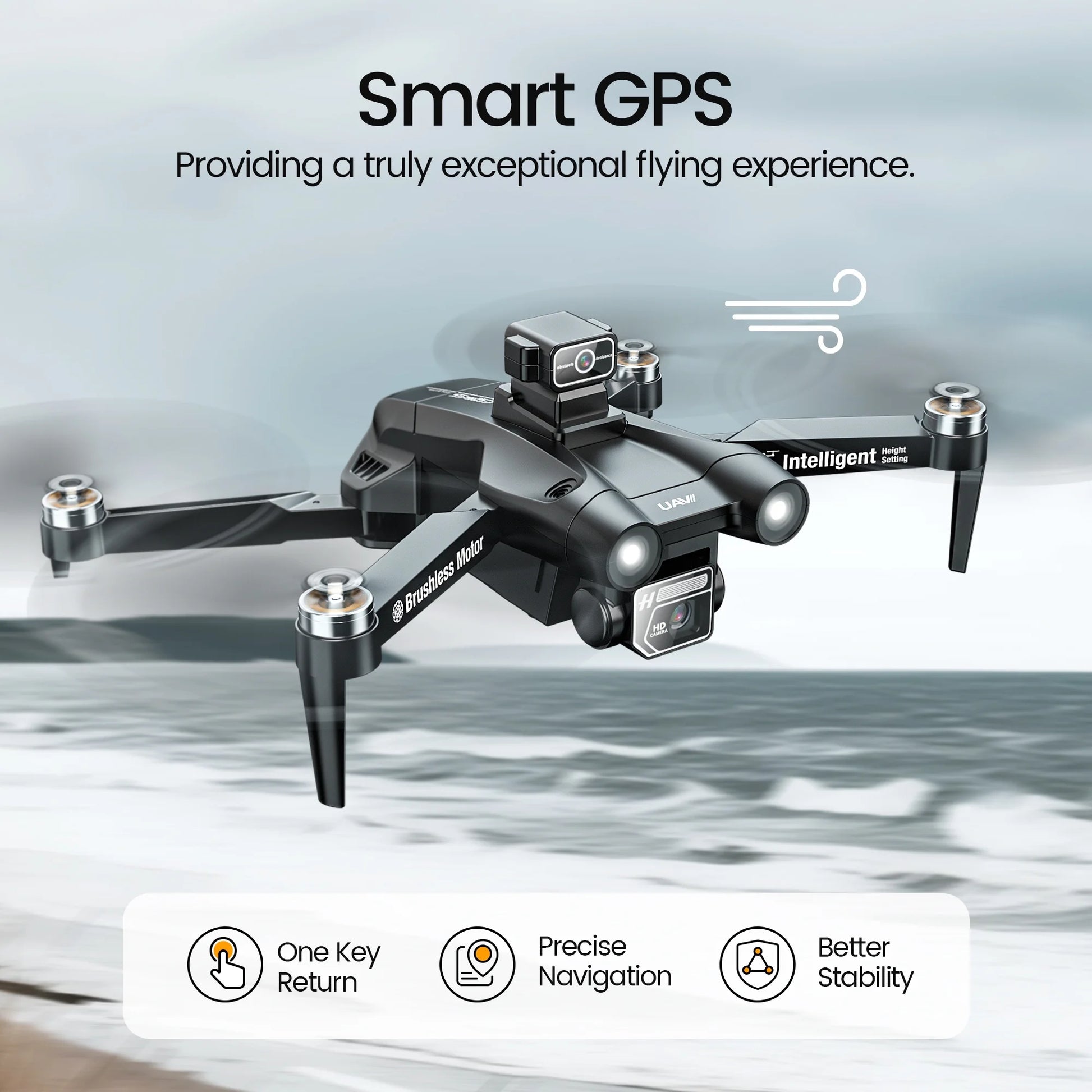 D75 GPS Drone with 4K Camera for Adults, Brushless Motor, Auto Return Home, 2 Batteries, Black