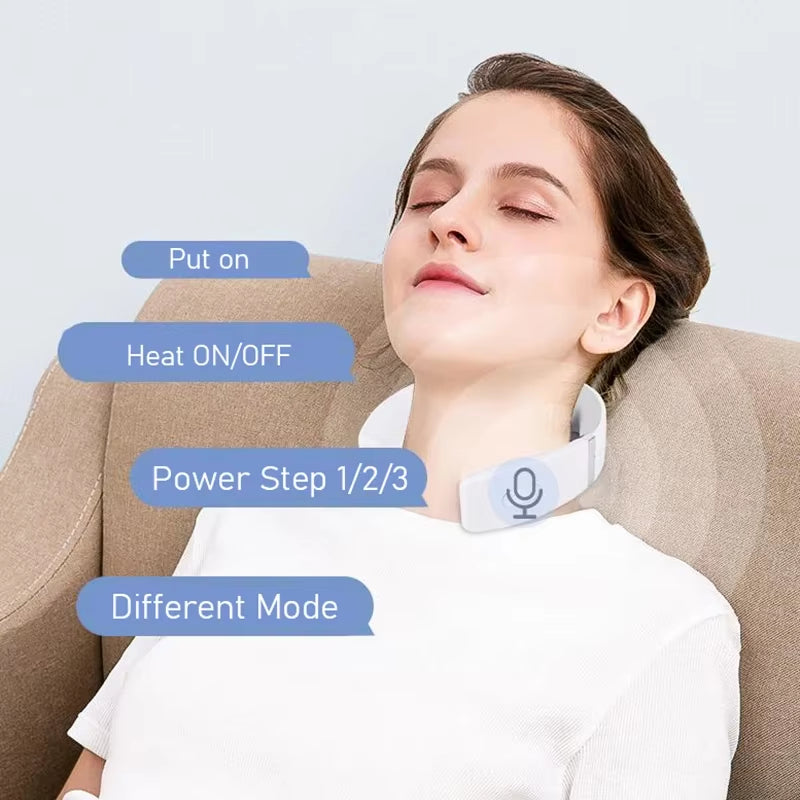 Electric Neck Massager - USB Rechargeable Portable Cervical Massage Device for Travel and Work - Sleek White Design