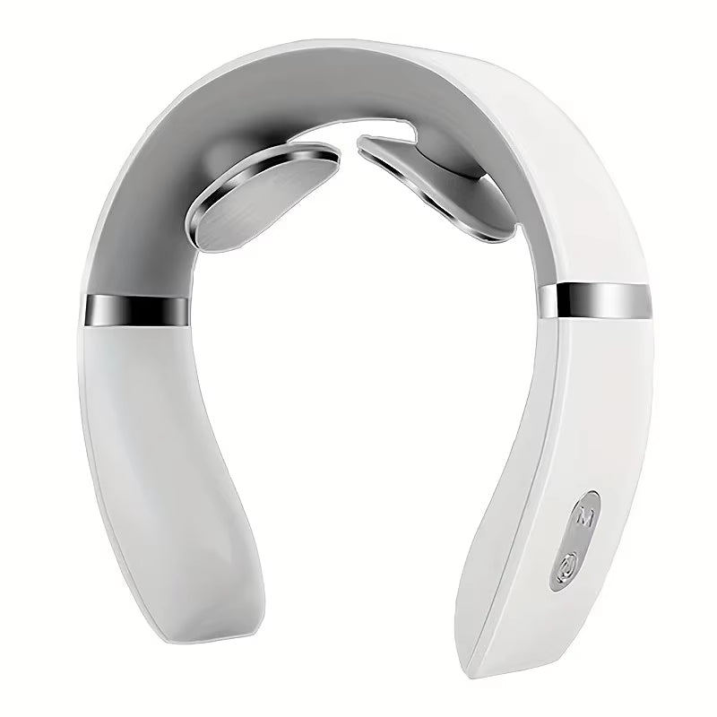 Electric Neck Massager - USB Rechargeable Portable Cervical Massage Device for Travel and Work - Sleek White Design