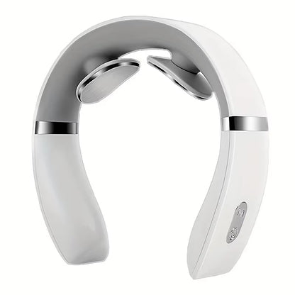 Electric Neck Massager - USB Rechargeable Portable Cervical Massage Device for Travel and Work - Sleek White Design