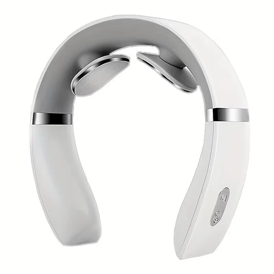 Electric Neck Massager - USB Rechargeable Portable Cervical Massage Device for Travel and Work - Sleek White Design