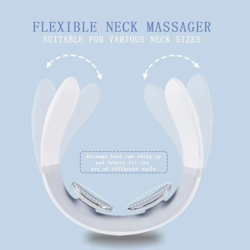 Electric Neck Massager - USB Rechargeable Portable Cervical Massage Device for Travel and Work - Sleek White Design