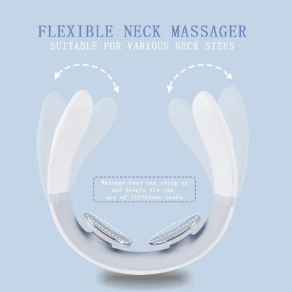 Electric Neck Massager - USB Rechargeable Portable Cervical Massage Device for Travel and Work - Sleek White Design
