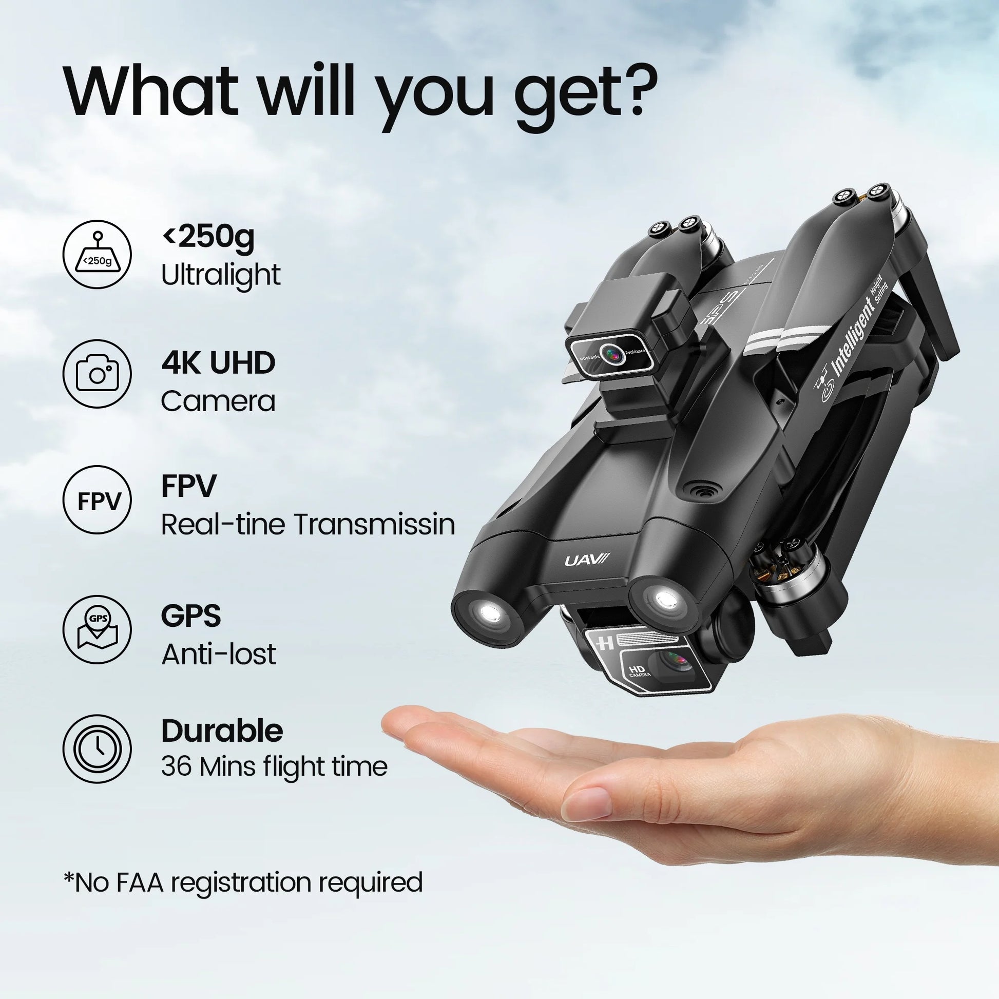 D75 GPS Drone with 4K Camera for Adults, Brushless Motor, Auto Return Home, 2 Batteries, Black