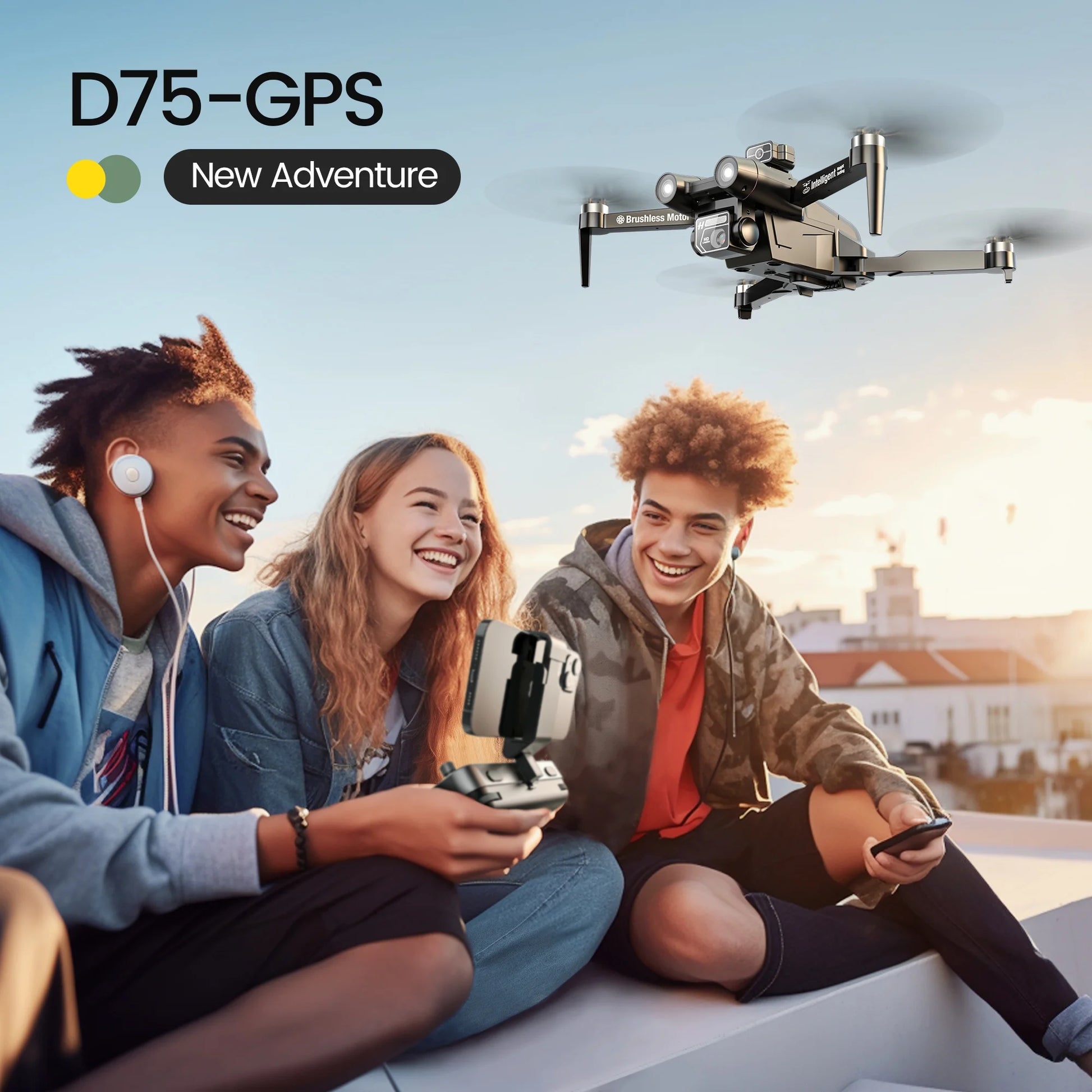 D75 GPS Drone with 4K Camera for Adults, Brushless Motor, Auto Return Home, 2 Batteries, Black