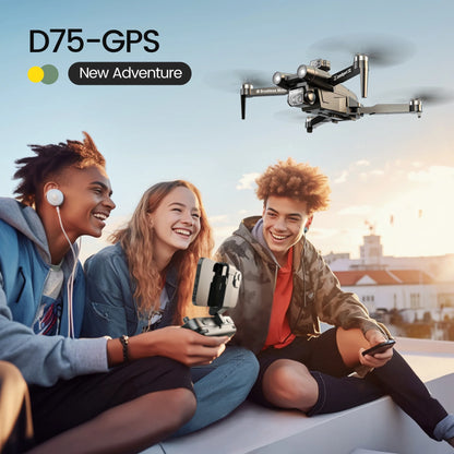 D75 GPS Drone with 4K Camera for Adults, Brushless Motor, Auto Return Home, 2 Batteries, Black