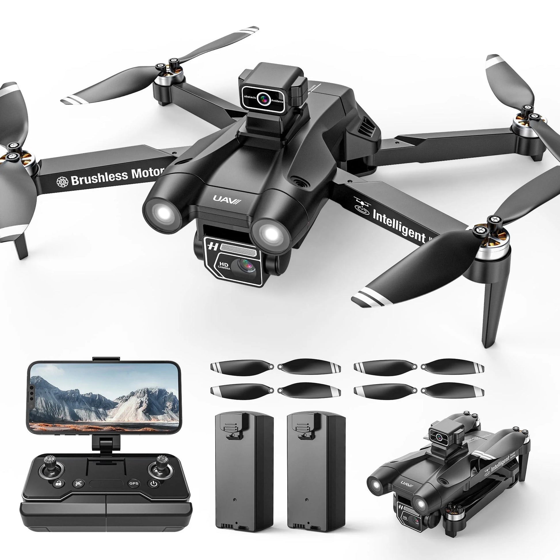 D75 GPS Drone with 4K Camera for Adults, Brushless Motor, Auto Return Home, 2 Batteries, Black