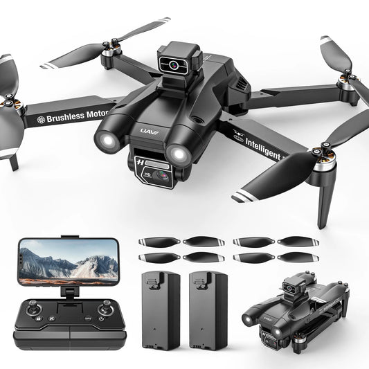 D75 GPS Drone with 4K Camera for Adults, Brushless Motor, Auto Return Home, 2 Batteries, Black